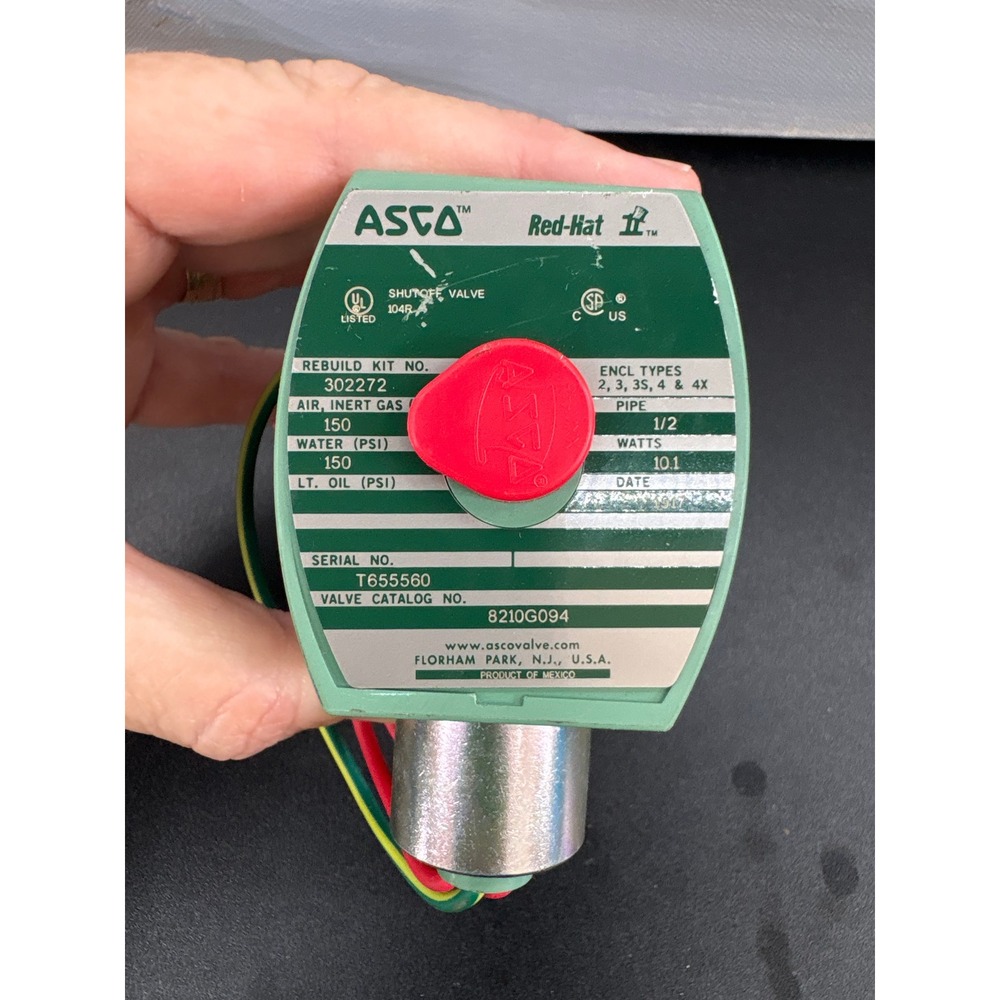 ASCO Red-Hat 8210G094 Solenoid Valve 1/2 Inch 150 PSI Brass 120V MP-C-080